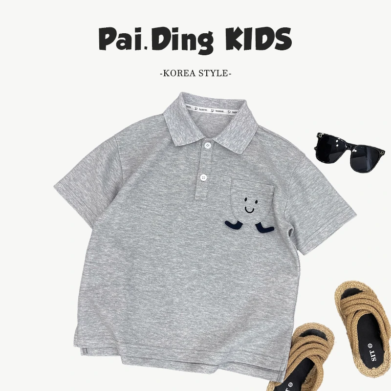 现货【兔小呗】夏儿童韩版潮流趣味宽松POLO领上衣短袖T恤SJ5549