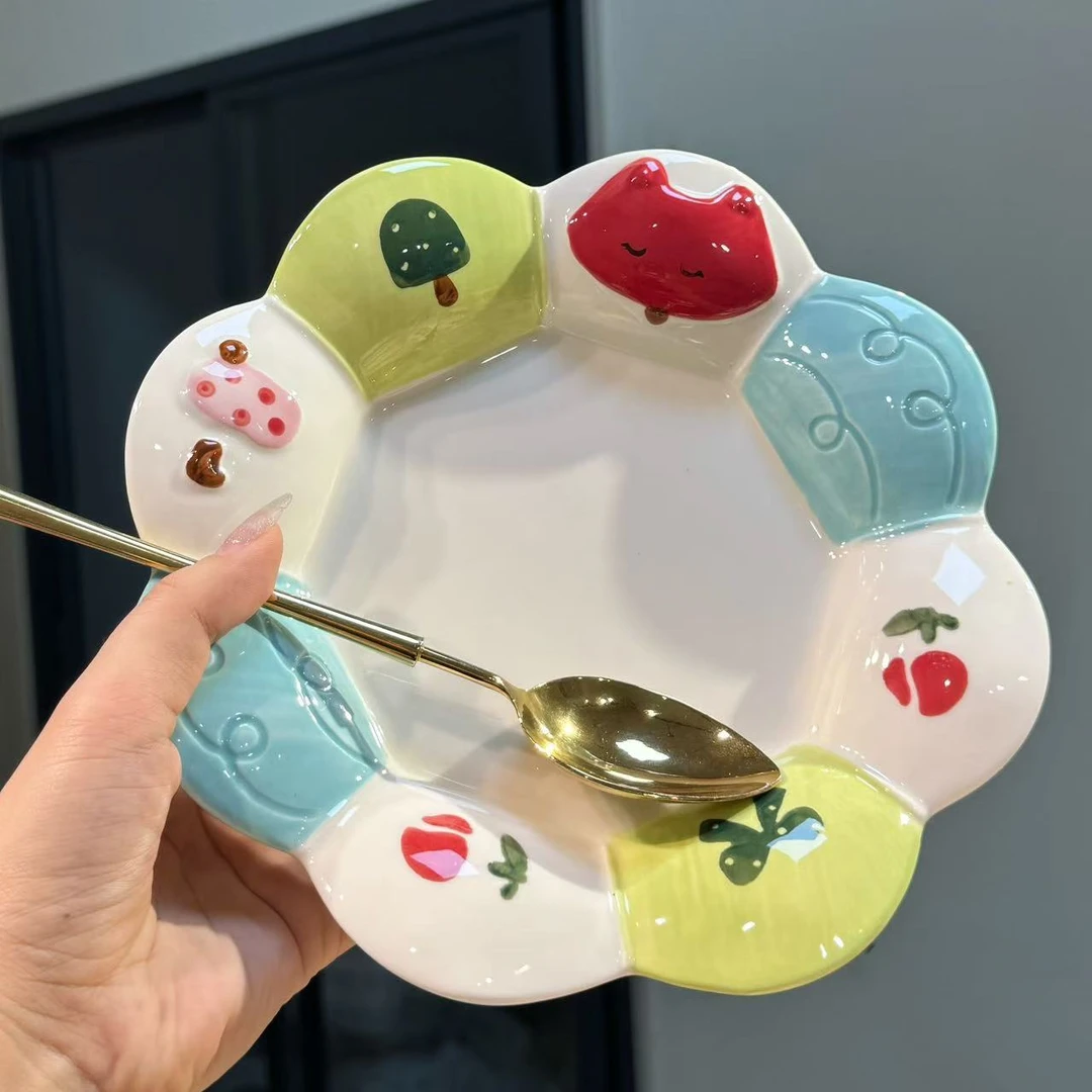 【圆和圈】出口尾单 森林系列花边陶瓷盘 早餐盘水果盘高温陶瓷