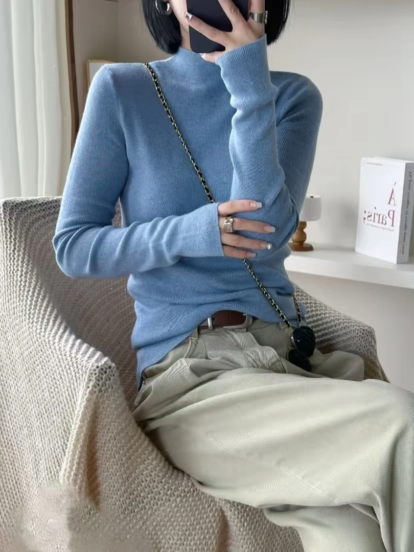 芃库秋上新45支超细羊毛 极简百搭 半高领打底衫