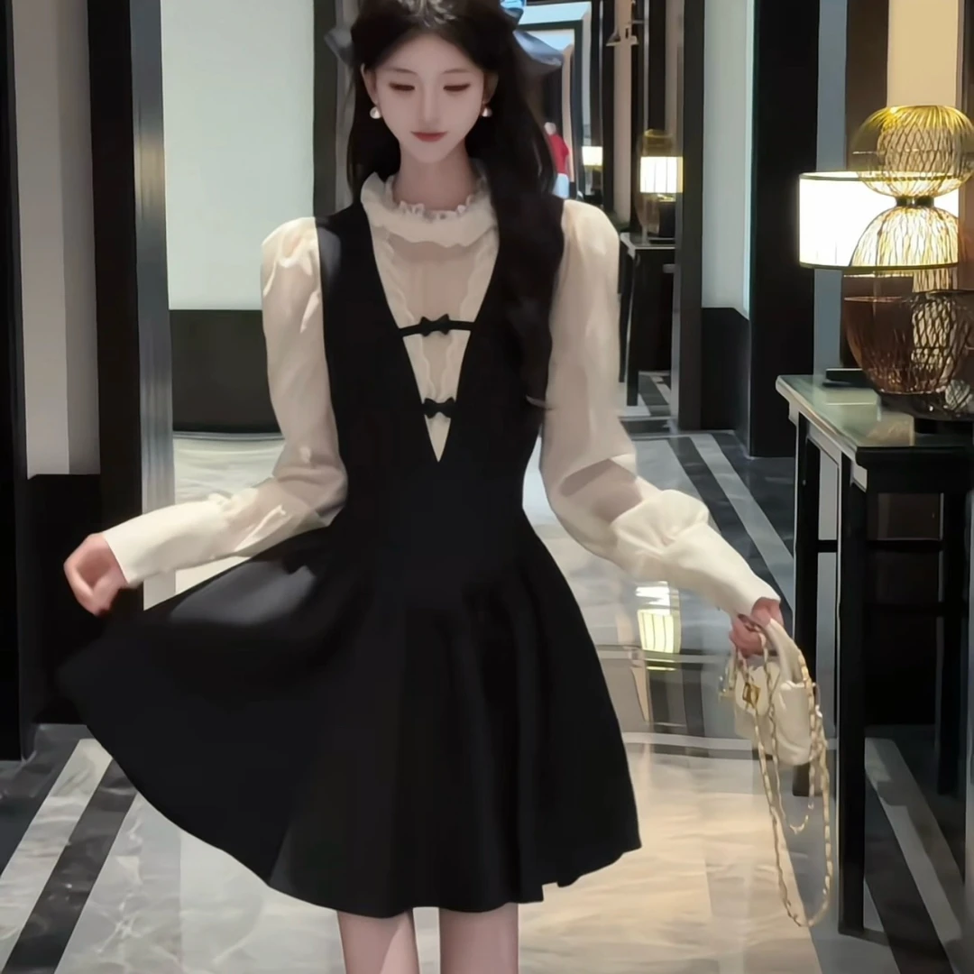 拉夏贝尔25年初秋新款法式时尚名媛修身气质百搭连衣裙 10632 LSC