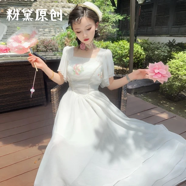 粉黛原创 白日梦想家 重工刺绣飘逸显瘦春夏中国风日常连衣裙