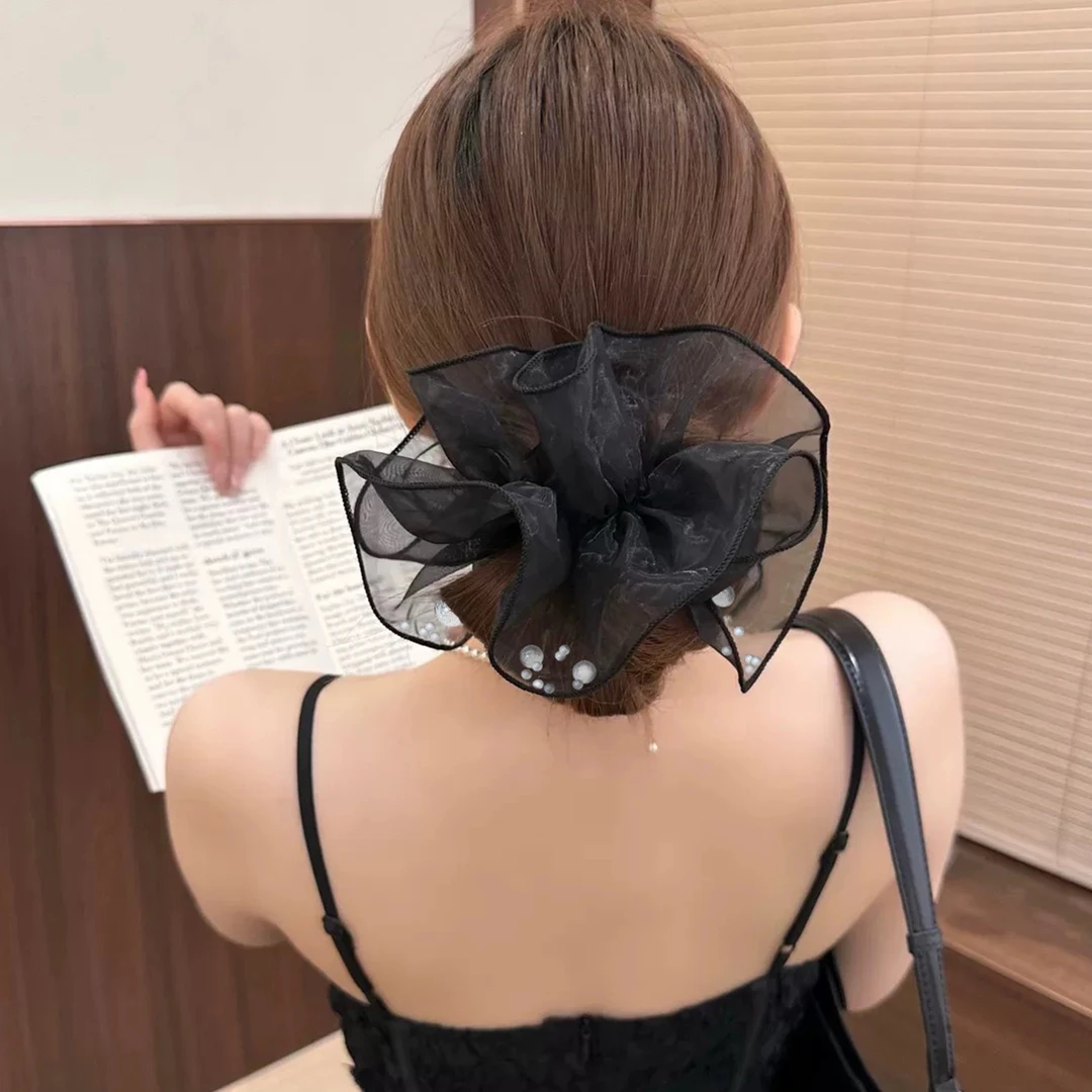 韩系超仙大肠发圈甜美风网纱少女公主淑女马尾温柔优雅头花发饰