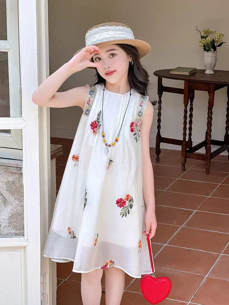 女童连衣裙夏季2025新款儿童洋气无袖背心裙夏装女孩时髦公主裙子