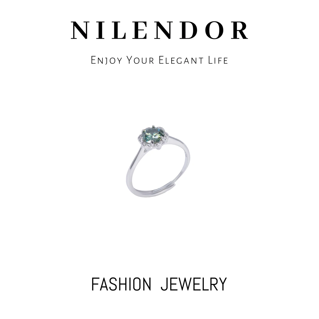 925银莫桑石戒指 D-33新品925银绿苔藓时尚轻奢莫桑开口戒