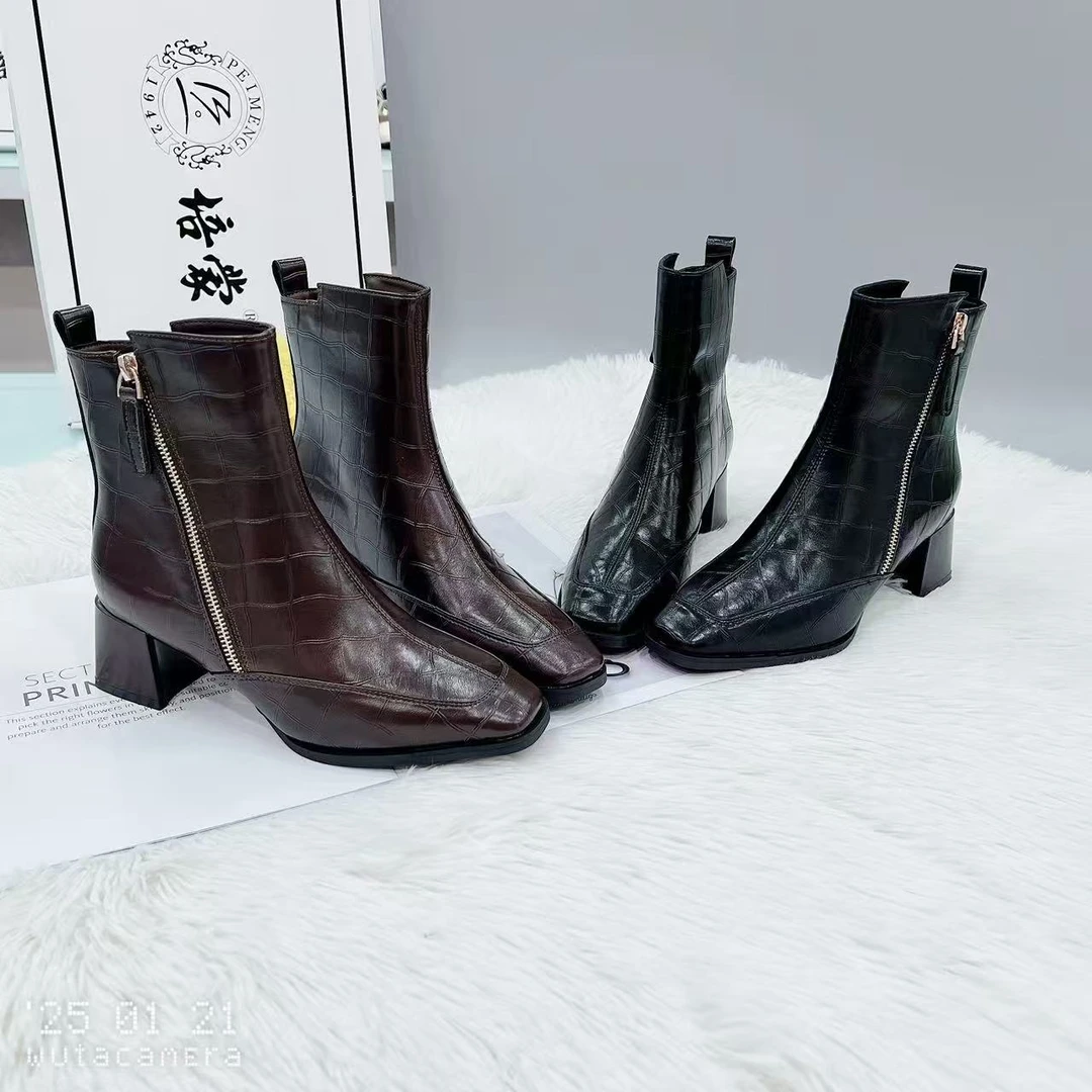 J246093 冬季新款时尚气质粗跟瘦瘦靴加绒