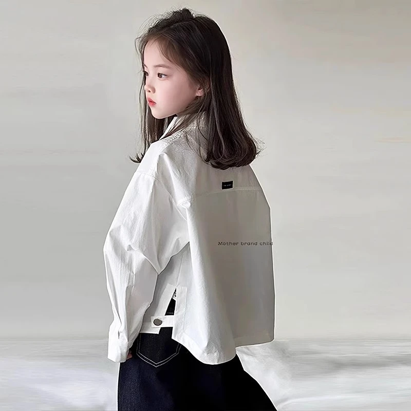 女童衬衫春装2025新款春秋款休闲白色衬衣儿童薄款长袖宽松外套潮