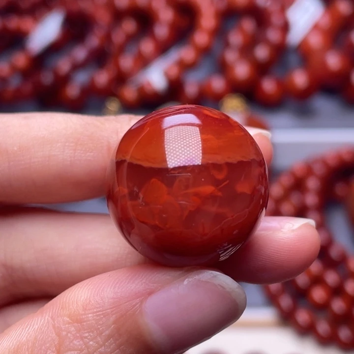 南红玛瑙未镶嵌其他（原矿）22mm顶品瓦西玫红火焰纹圆珠