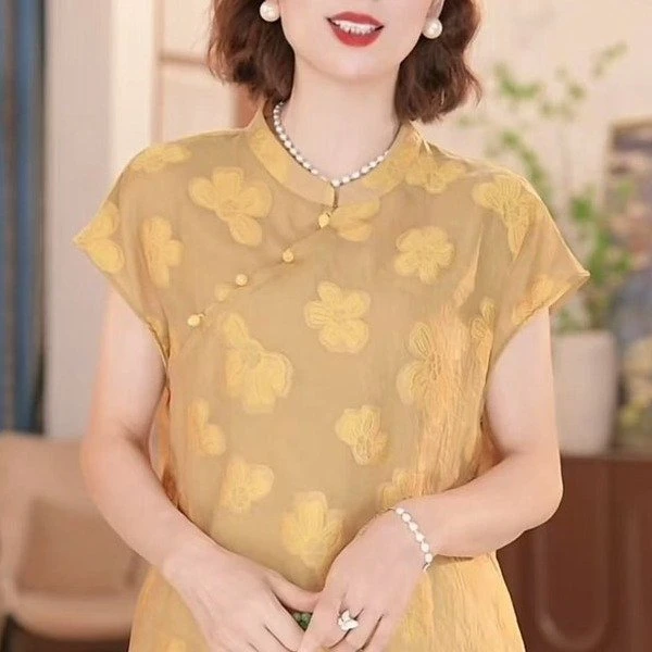 夏季新中式中老年女装洋气国风短袖上衣高贵优雅柔软舒适宽松女装
