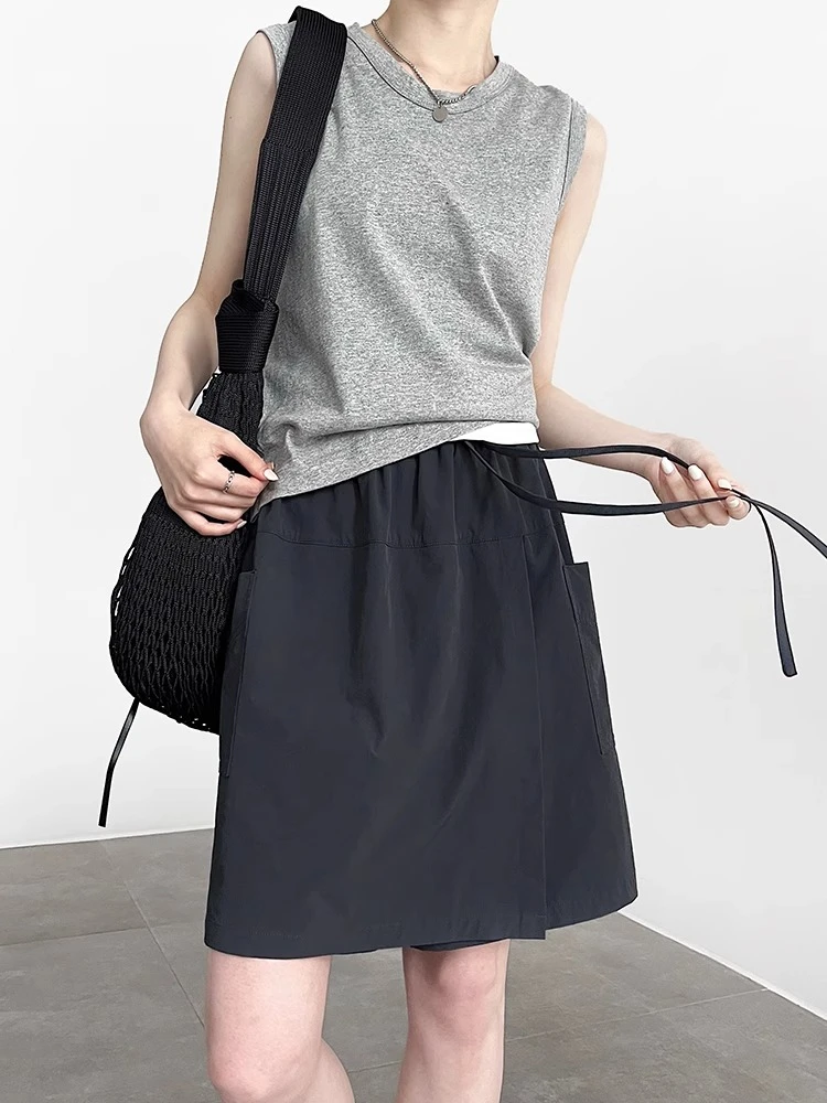 山本工装短款裙裤胖mm遮肚夏季小个子女款a字藏青色大码五分裤裙