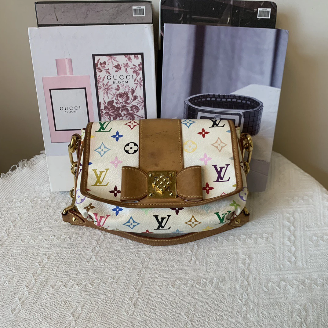 95新 LouisVuitton/路易威登 Patti白三彩蝴蝶结单肩包