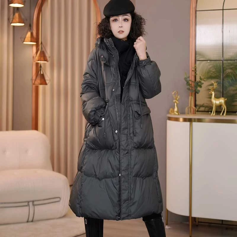7098-3359冬季新款韩版2024宽松休闲拼接中长款羽绒服女