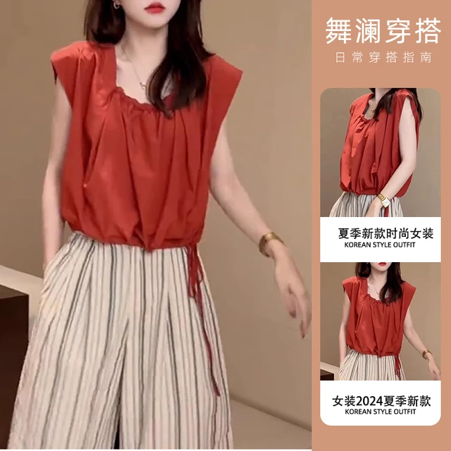 衬衣女款2025新款爆款设计感休闲显瘦时尚洋气无袖方领衬衫T恤女