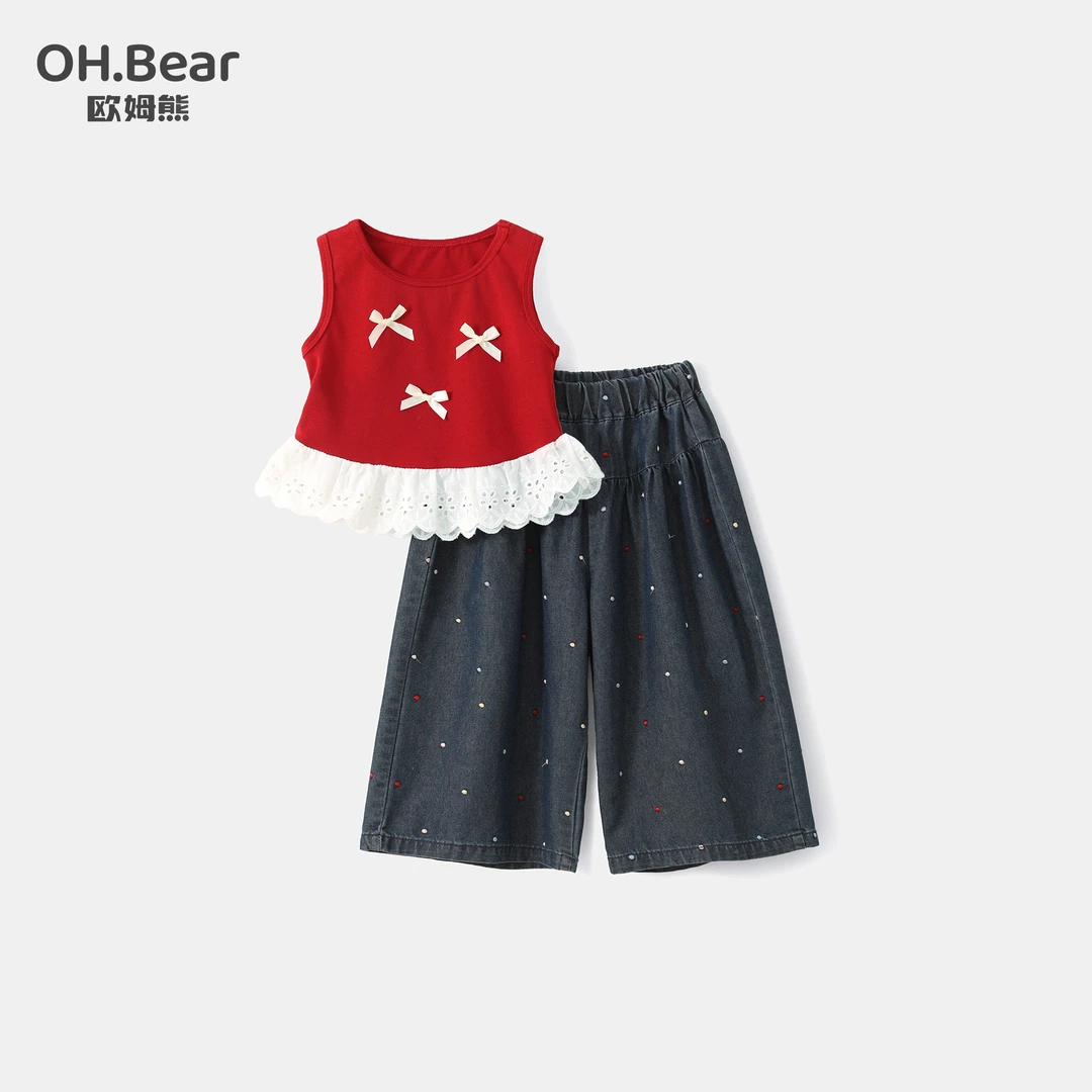 女童牛仔套装2025夏季新款洋气女宝宝韩范衣服无袖上衣儿童装夏装