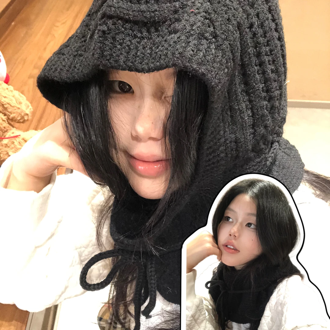 韩系红色巴拉克拉法帽女秋冬季护耳帽保暖毛线帽子套头帽针织帽潮