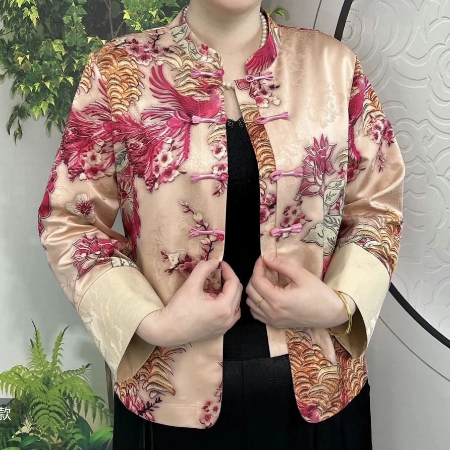 新中式优雅妈妈装青鸾红凤国风2025长袖开衫女装春夏季新款