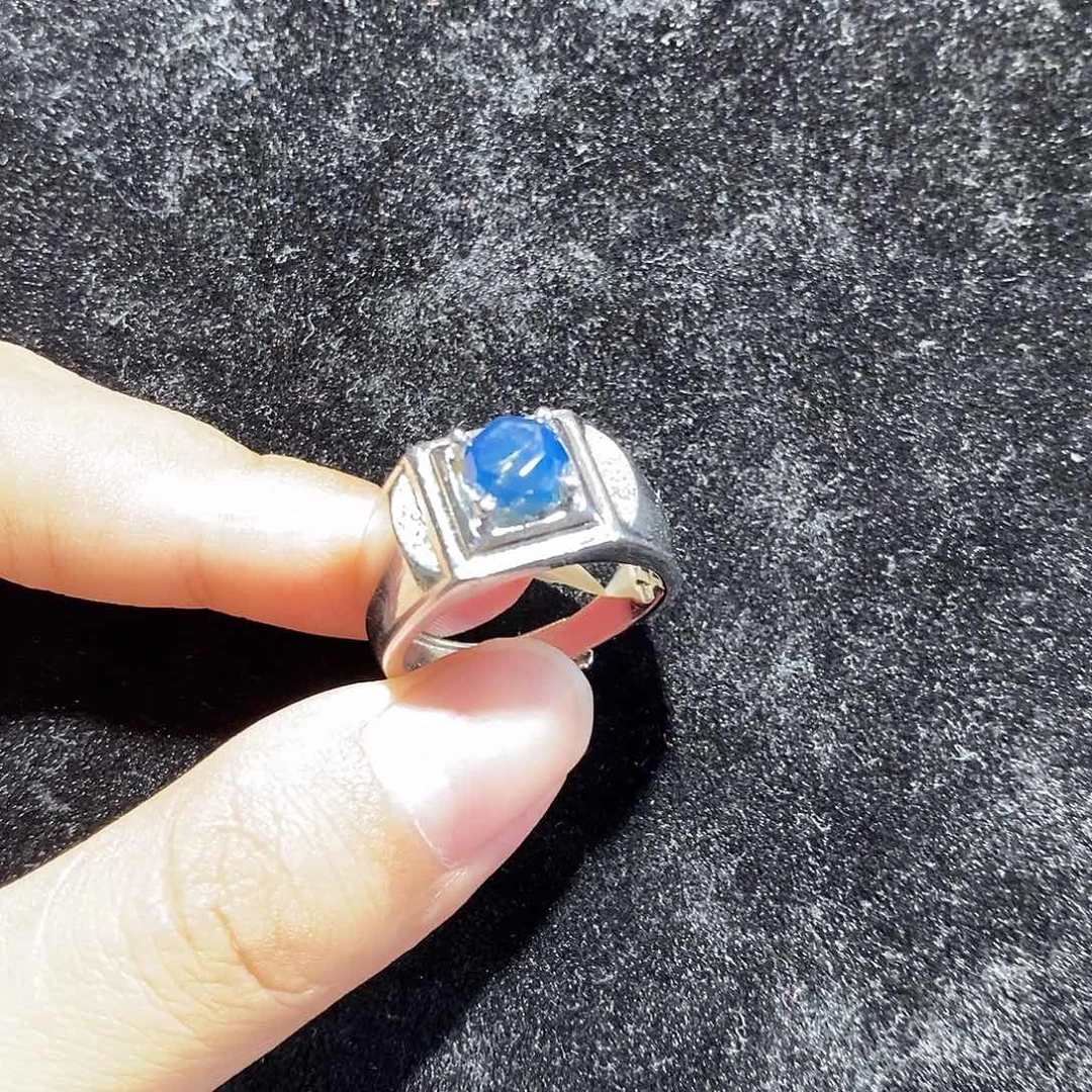 蓝珀银S925镶嵌珠宝奇石钻切戒指
