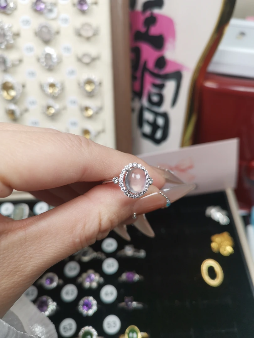 粉水芙蓉石S925银镶嵌戒指