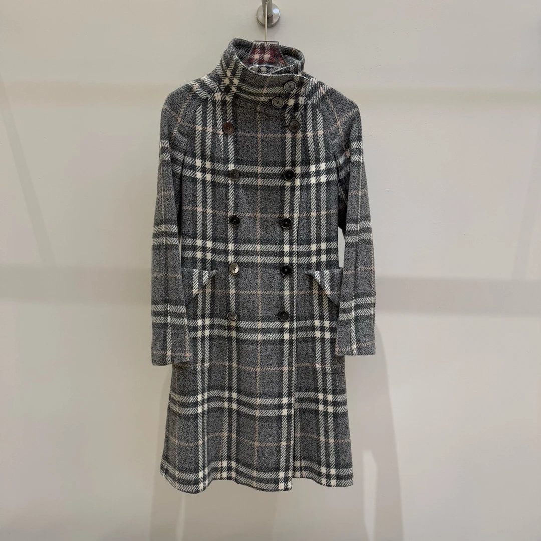 99新 BURBERRY/博柏利 BU957 格纹毛呢大衣外套 40码 原价15800