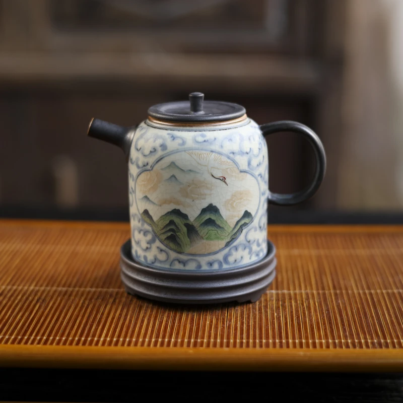 【宽窄】青山仙鹤祥云开窗诗文秦权壶160ML（朴壶0151）