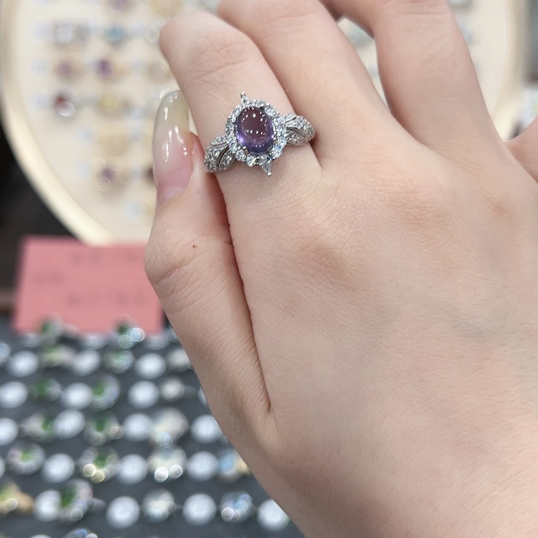 蛇纹石玉戒指银S925镶嵌池*?