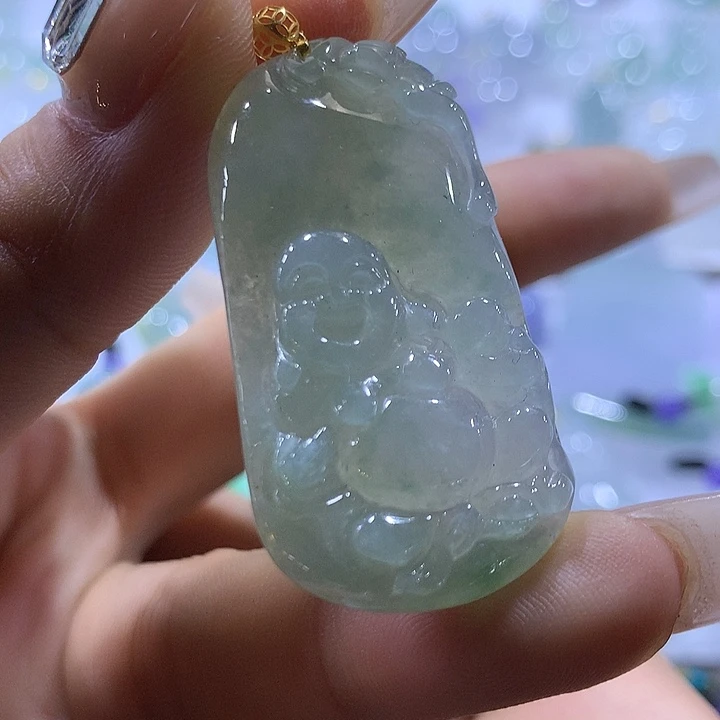 翡翠18K金镶嵌颈饰天然翡翠A货吊坠