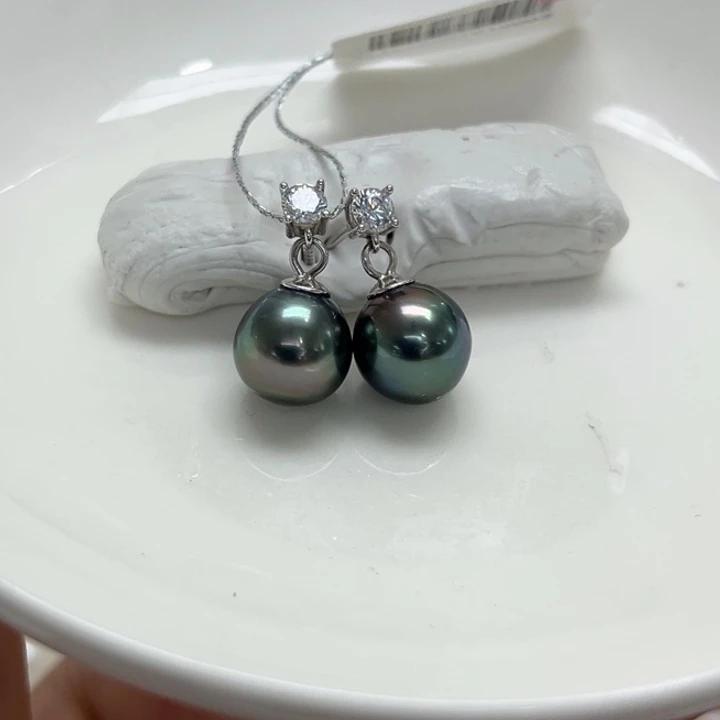 银S925镶嵌耳饰海水珍珠9-10mm30号