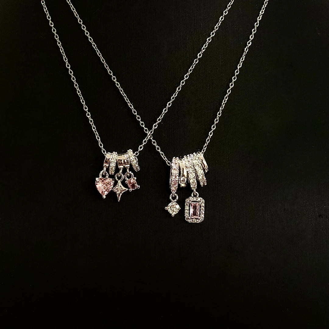 合金项链 【17SR】少女计划粉钻叠圈感项链经典百搭