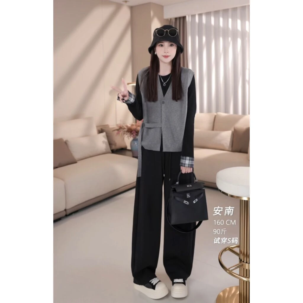 B90045秋季新款时尚洋气设计感纽扣百搭无袖针织马甲