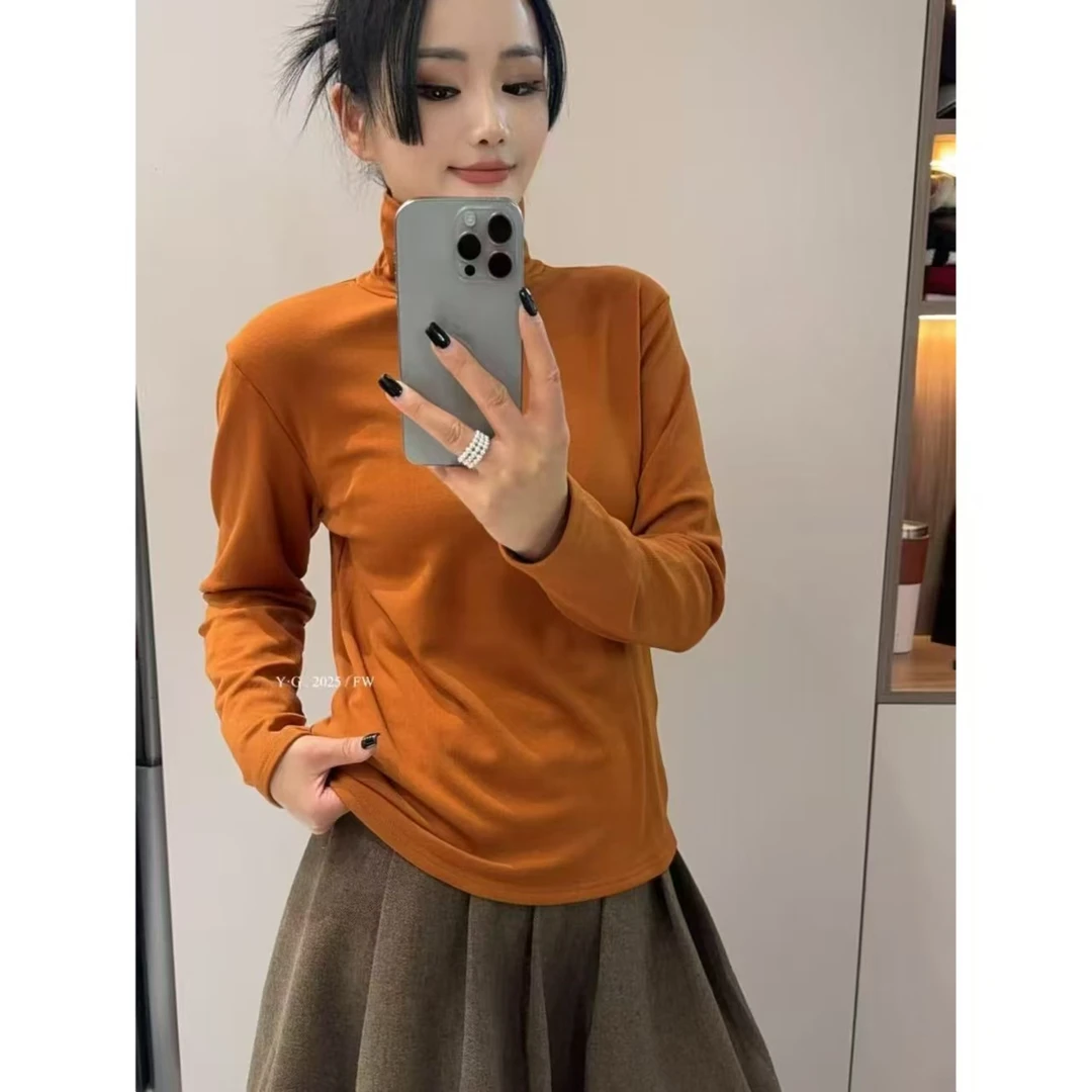 堆堆领大码打底衫女秋冬2025年新款软糯内搭磨毛休闲保暖上衣160