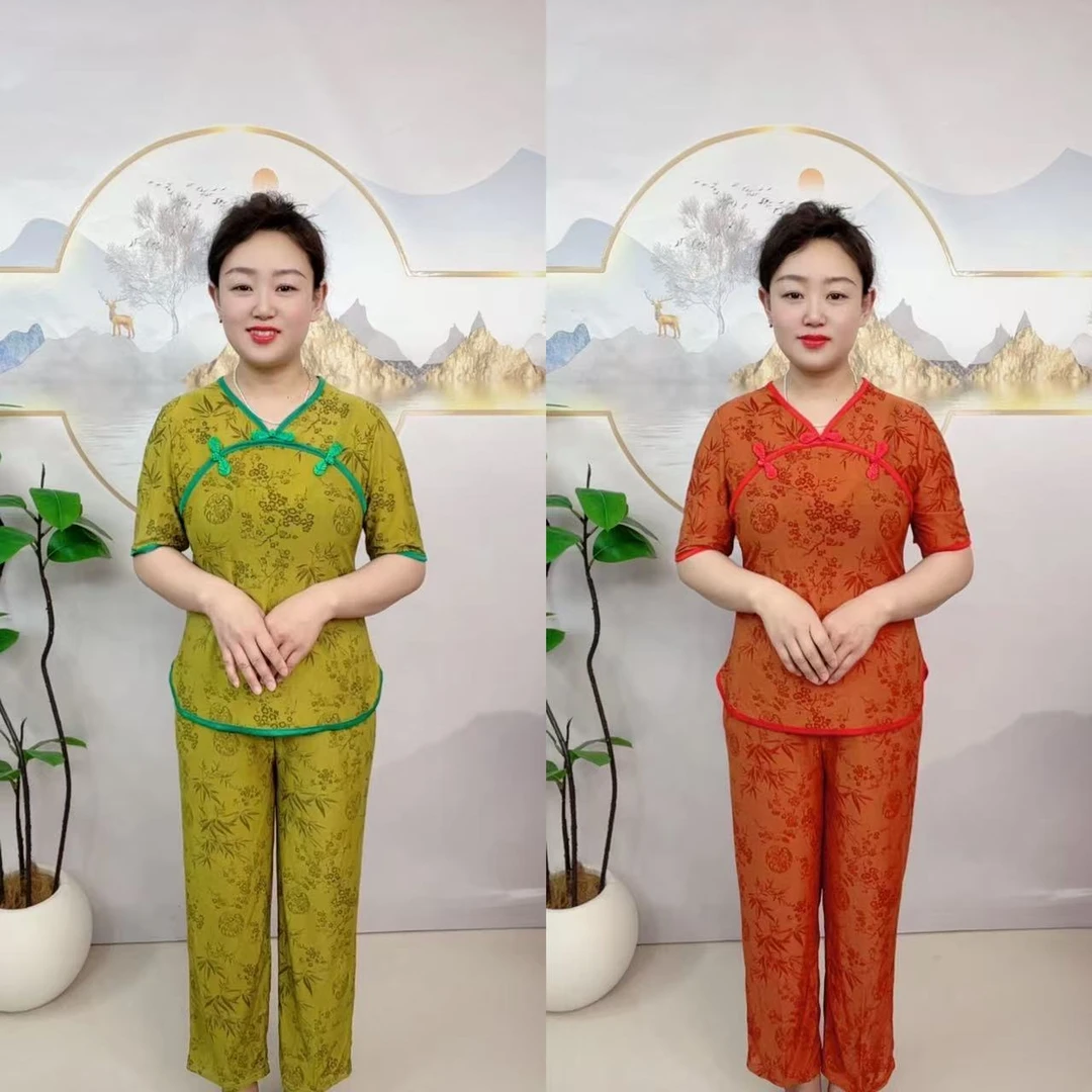 2025夏款民族风显瘦气质洋气时尚妈妈装中式套装