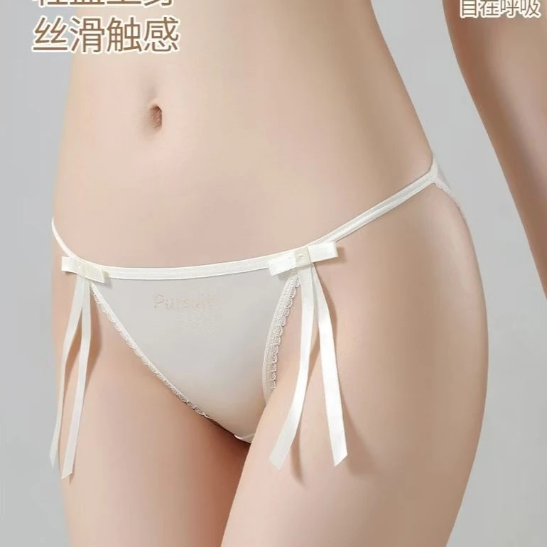 《124》冰丝缎面蕾丝透气女士低腰无痕纯欲三角内裤夏季必备