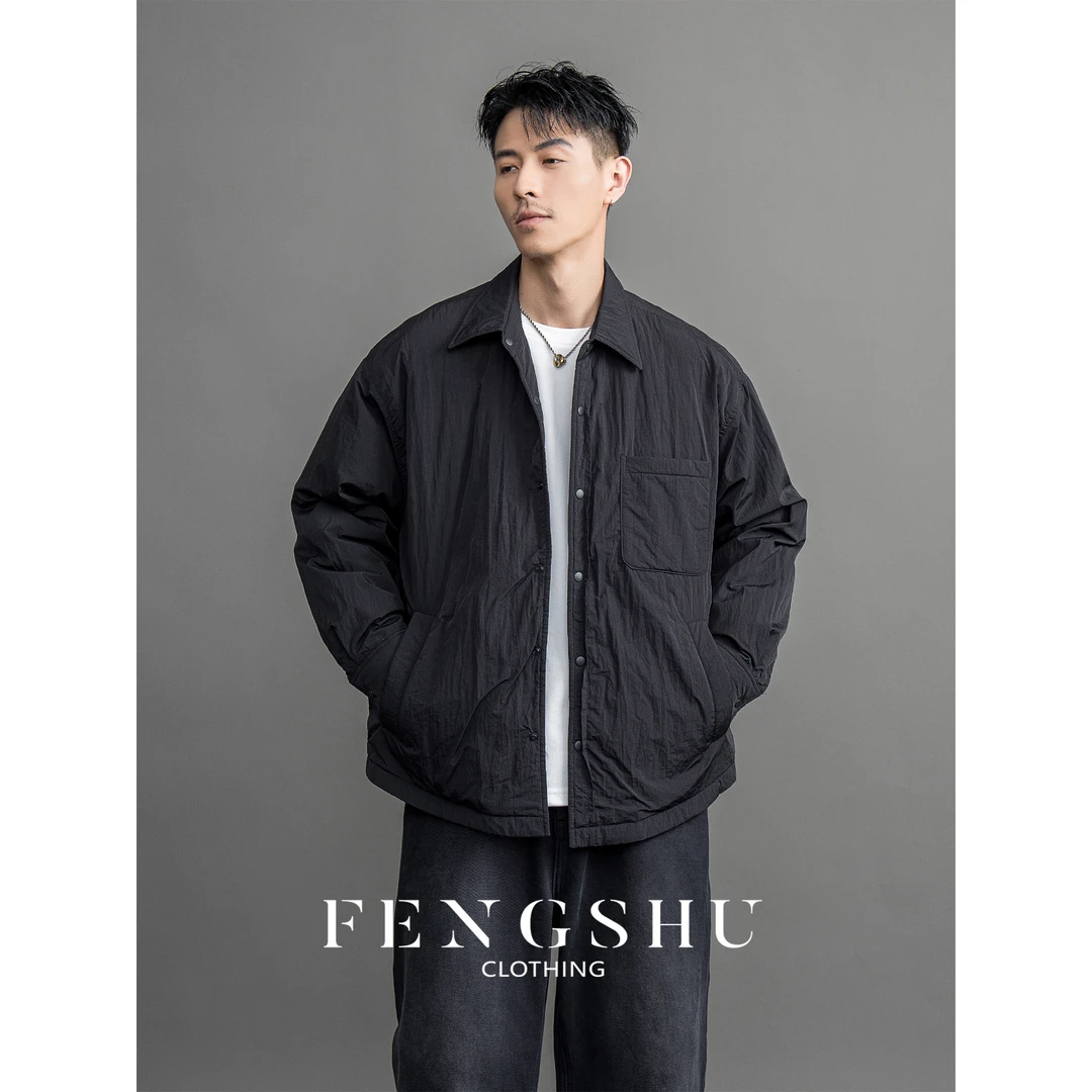 FENGSHU「轻暖机能 白鸭绒」衬衫羽绒服男冬季日系复古通勤夹克外套