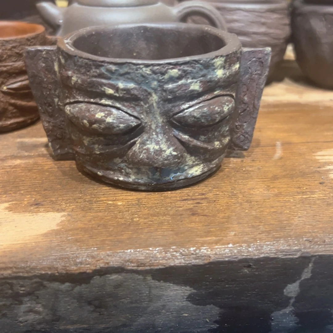 彩***术茶杯紫砂三星堆杯子