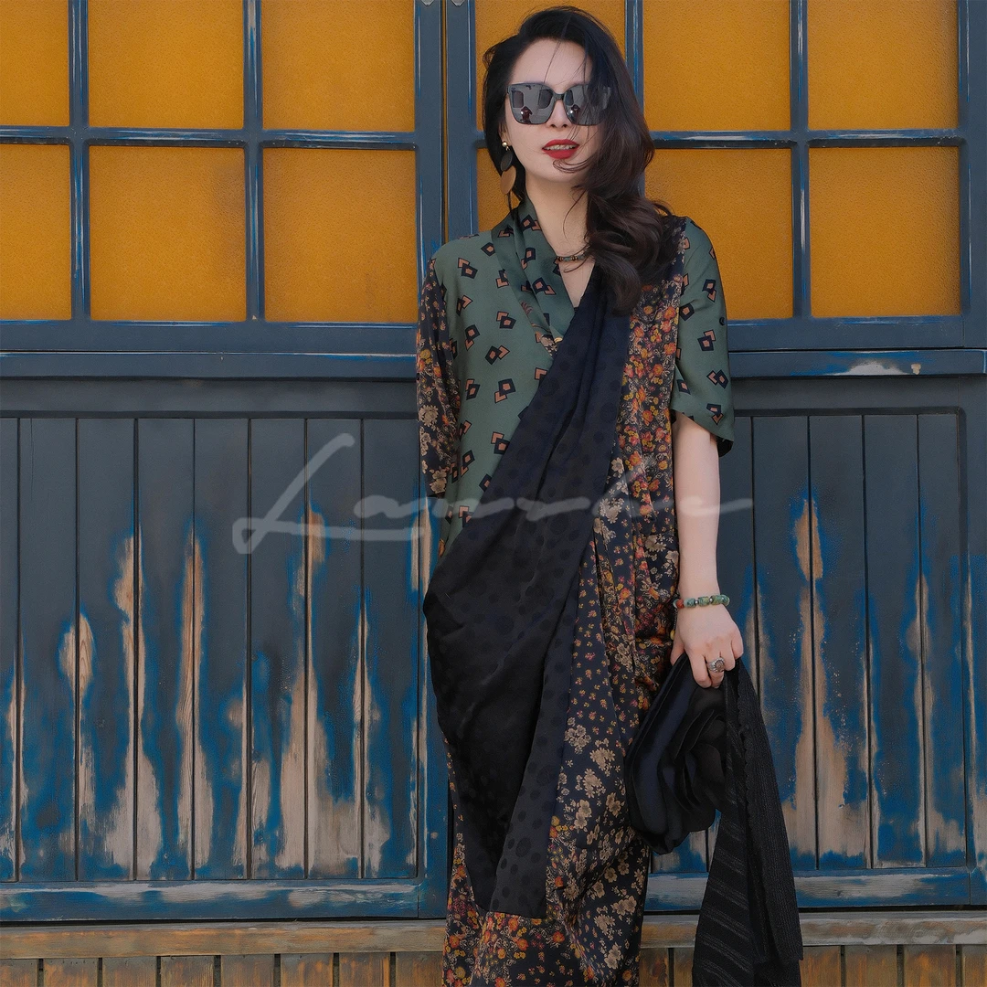 【紫荆坊】Lanshe阑舍【新粉必入】·高定印花拼接立裁文艺风连衣裙