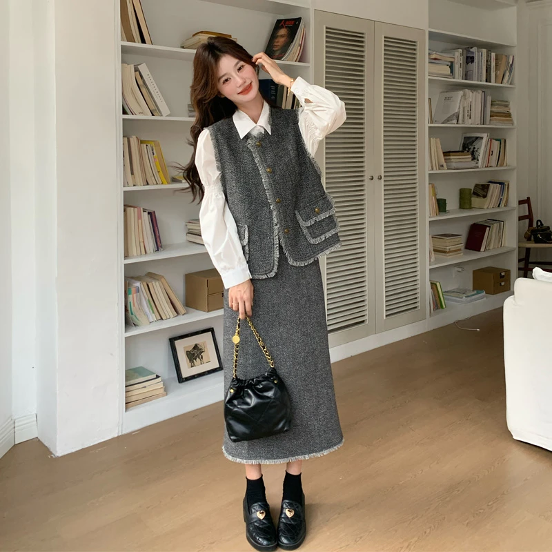 法式小香风套装裙女2025早春新款高级氛围感气质马甲半身裙两件套