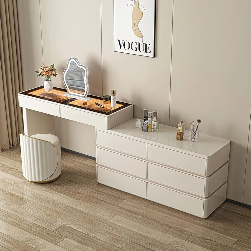 化妆台斗柜一体卧室床尾柜奶油风超薄首饰柜全实木收纳柜化妆桌