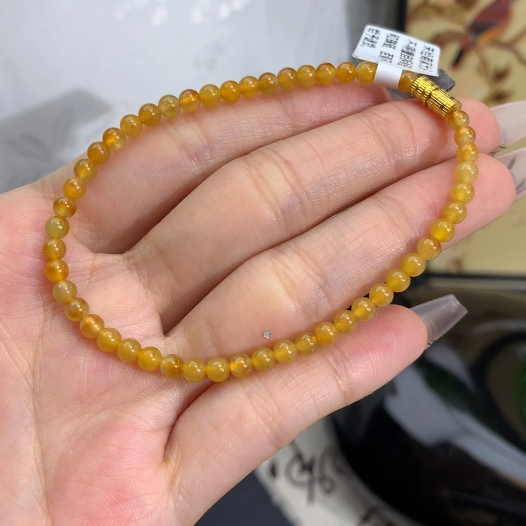 翡翠手链未镶嵌卡3.5冰胶黄翡手串