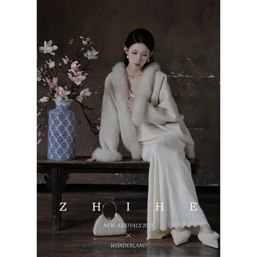 无艳一禾【长亭旧雪】手工坊-100羊毛双面呢冬季保暖狐狸毛大衣