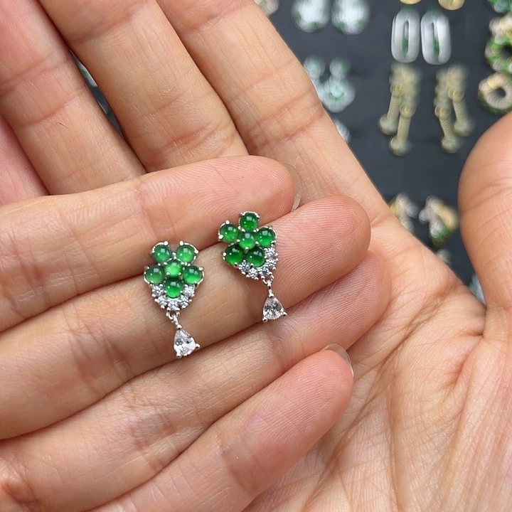 翡翠银S925镶嵌耳饰