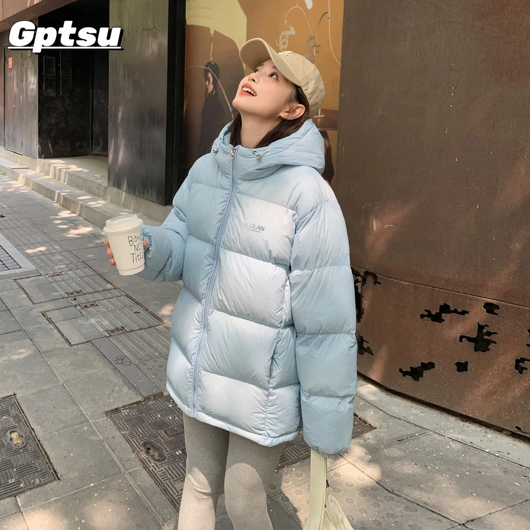 GPTSu羽绒服女短款秋冬季新款女士韩版白鸭绒连帽小个子面包服