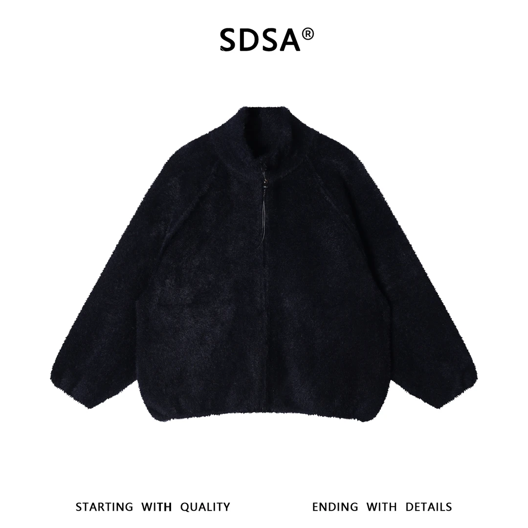 SDSA男士秋冬新款痞帅男装美式纯色绒毛拉链立领开衫毛衣百搭宽松
