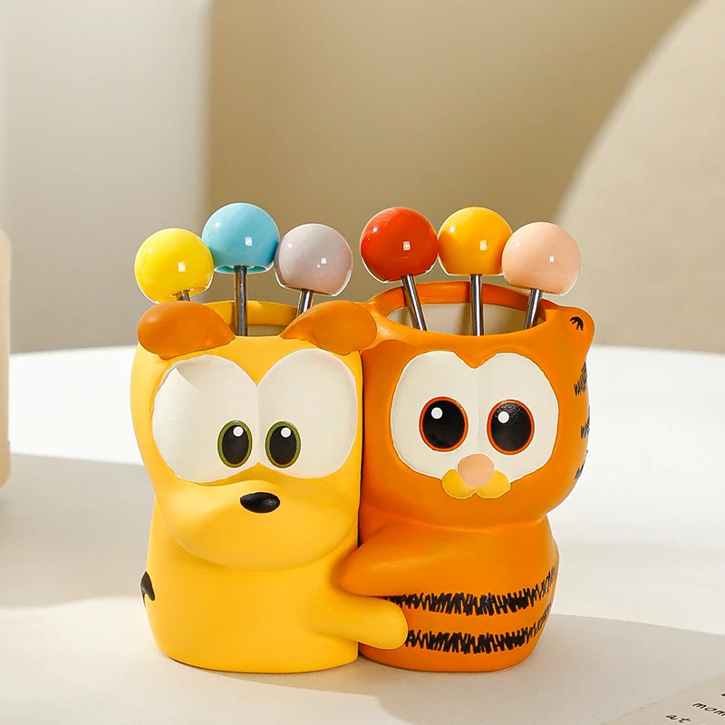 加菲欧迪陶瓷家用水果叉套装创意甜品蛋糕不锈钢水果叉罐儿童可爱