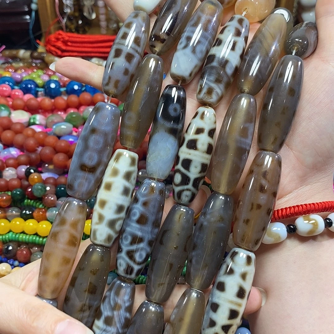 玛瑙/玉髓未镶嵌珠宝半成品天珠一条卡15*50mm