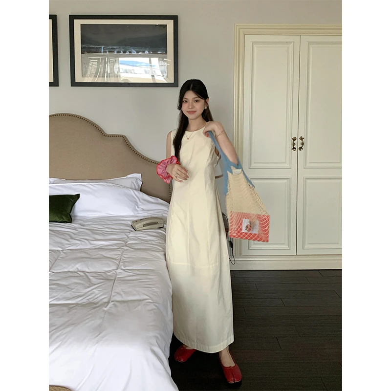 Miss sumey#0975自制夏季简约收腰气质长裙女2025法式休闲连衣裙