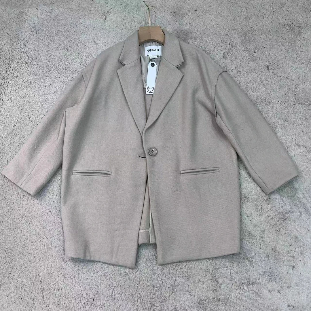 25秋冬韩版定制设计风格小众毛边休闲毛呢外套