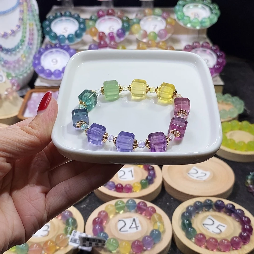 萤石手链未镶嵌彩虹方糖