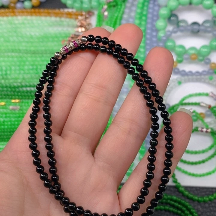 颈饰未镶嵌翡翠缅甸天然翡翠墨翠小米珠锁骨链4