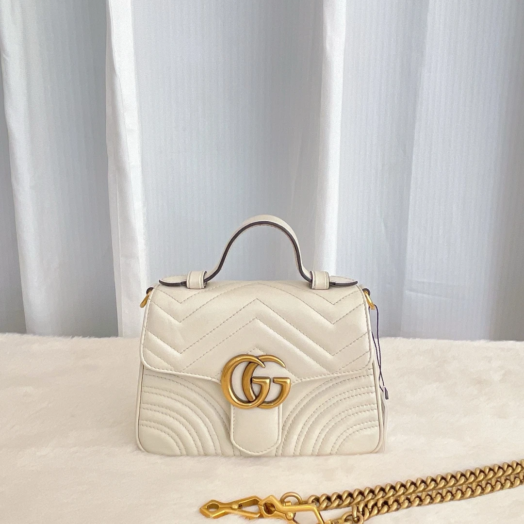 95新 GUCCI/古驰 古驰 白色马蒙邮差包小号 B196