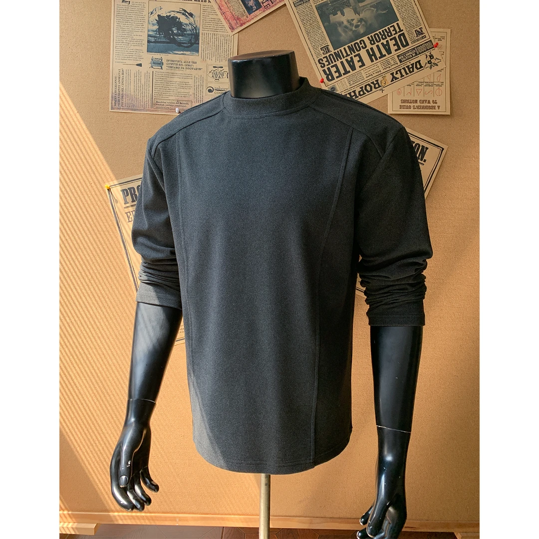 解构双面德绒保暖长袖t恤男春秋日系复古潮牌痞帅宽松打底衫上衣