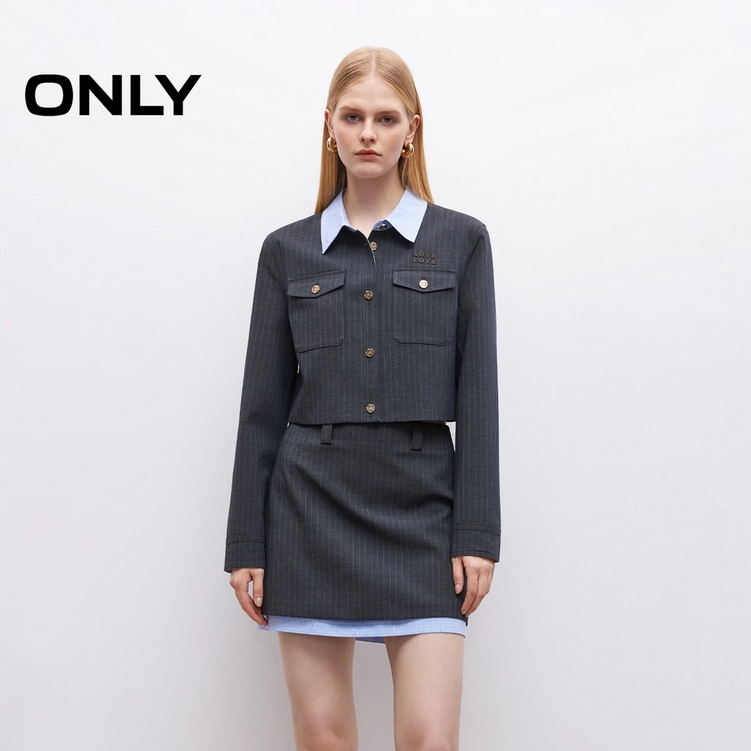 ONLY2025秋季新款质感利落撞色拼接正肩直筒短款外套女|125336009